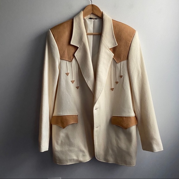 Vintage Other - Vintage cream tan tooled leather western blazer